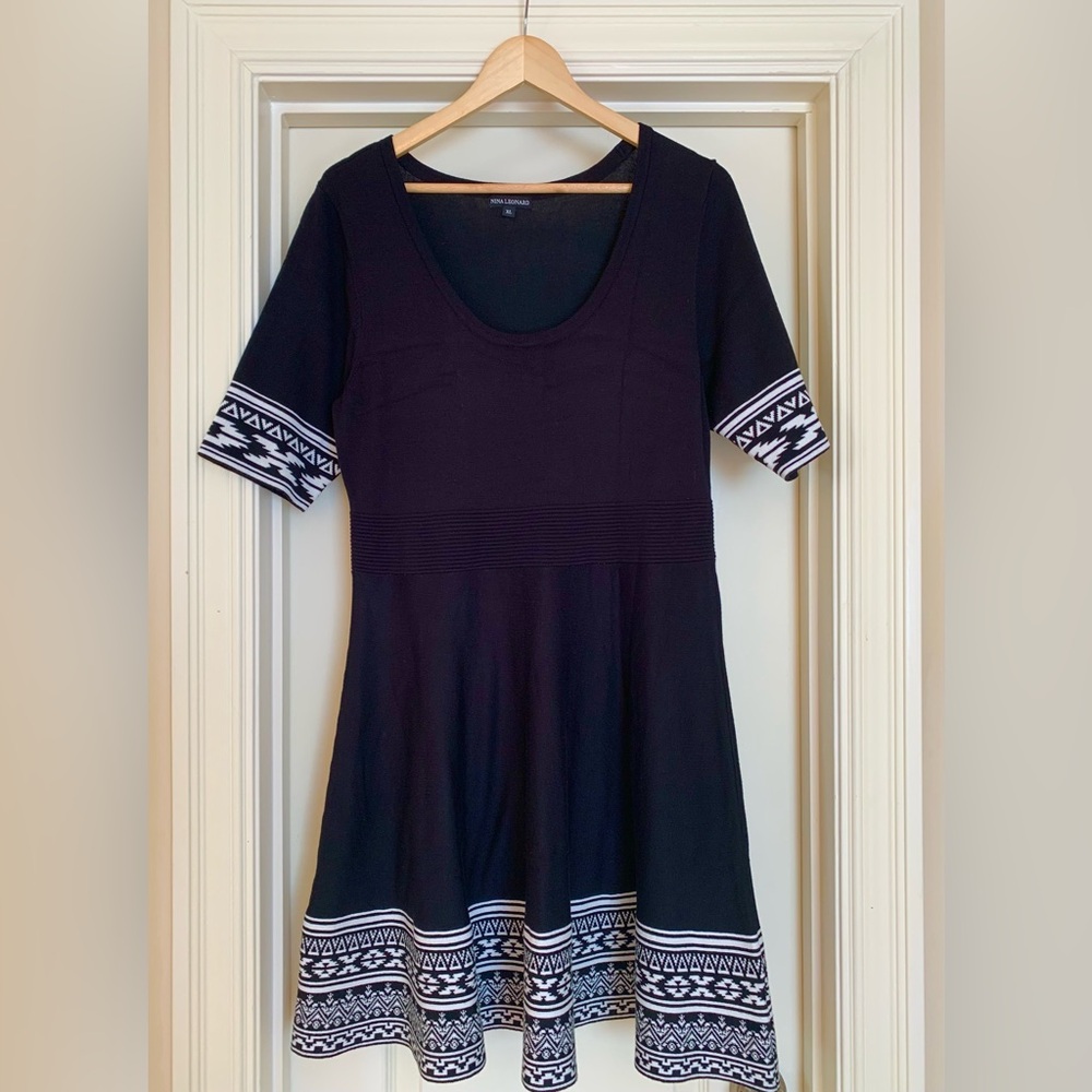 Nina Leonard Black and White Patterned Knit Sweater Dress Size XL Pre-Loved - Picture 2 of 13